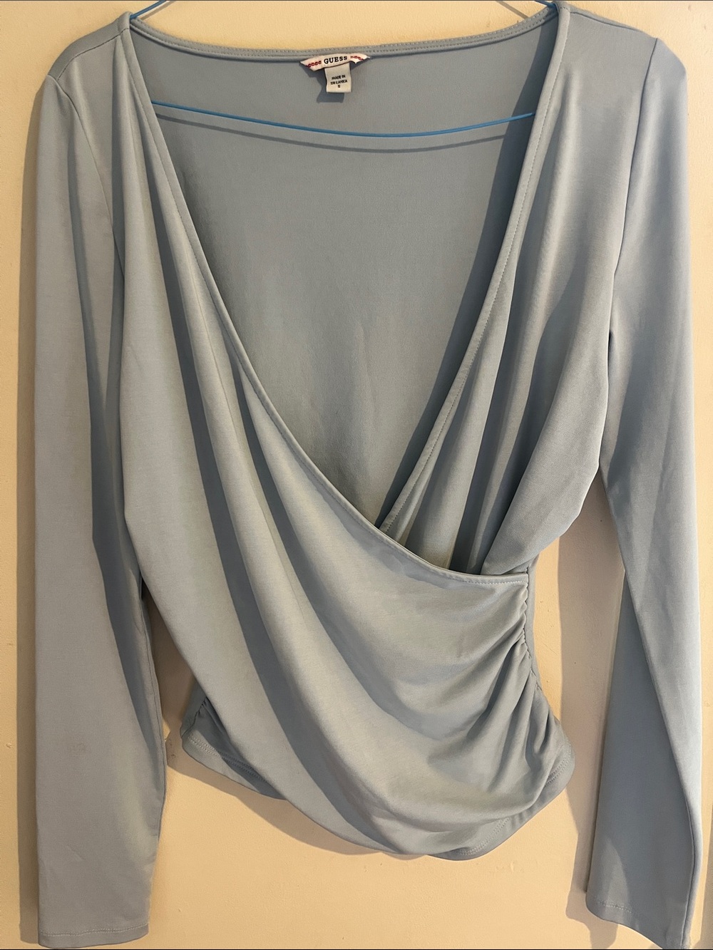GUESS Pale Blue Draped Surplice Long Sleeve Top